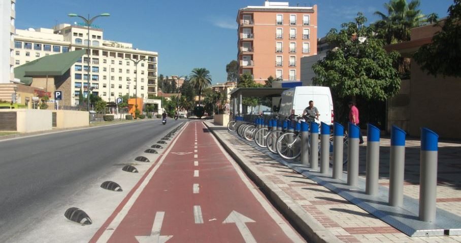 Malaga city center bike lane and apartments