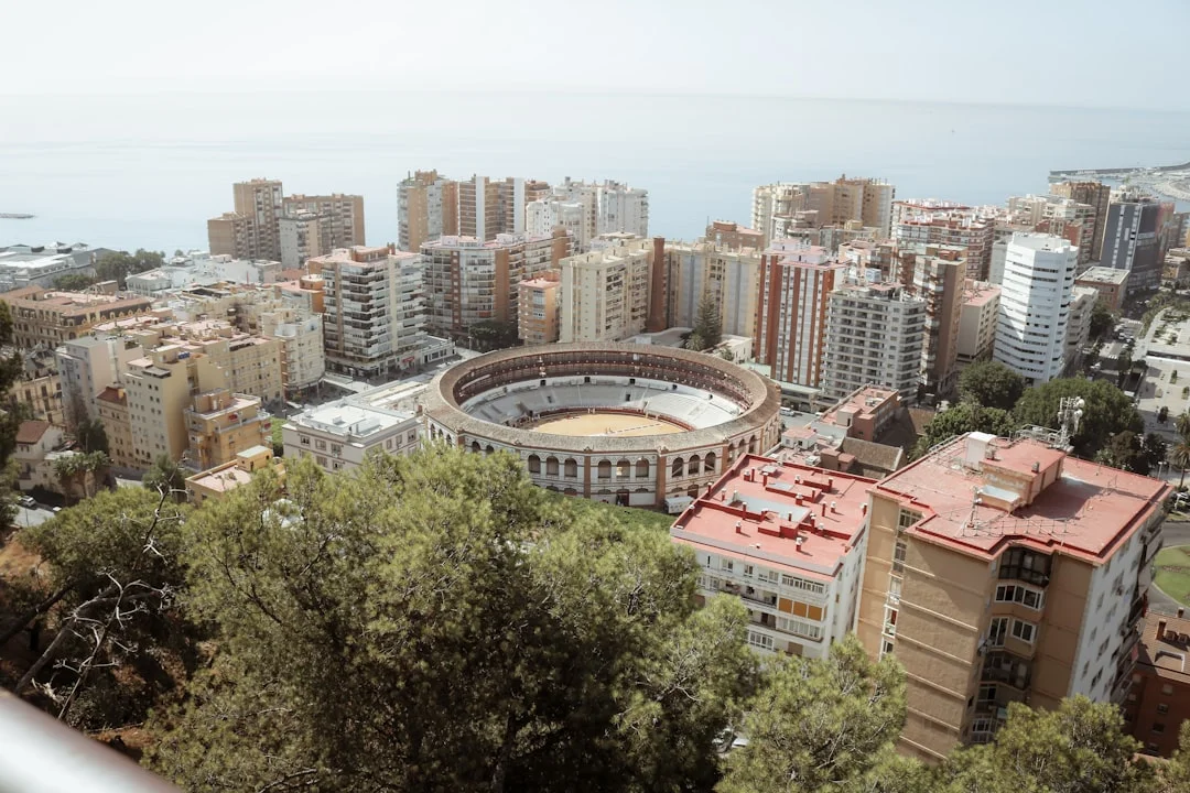 Malaga city residential buildings aerial