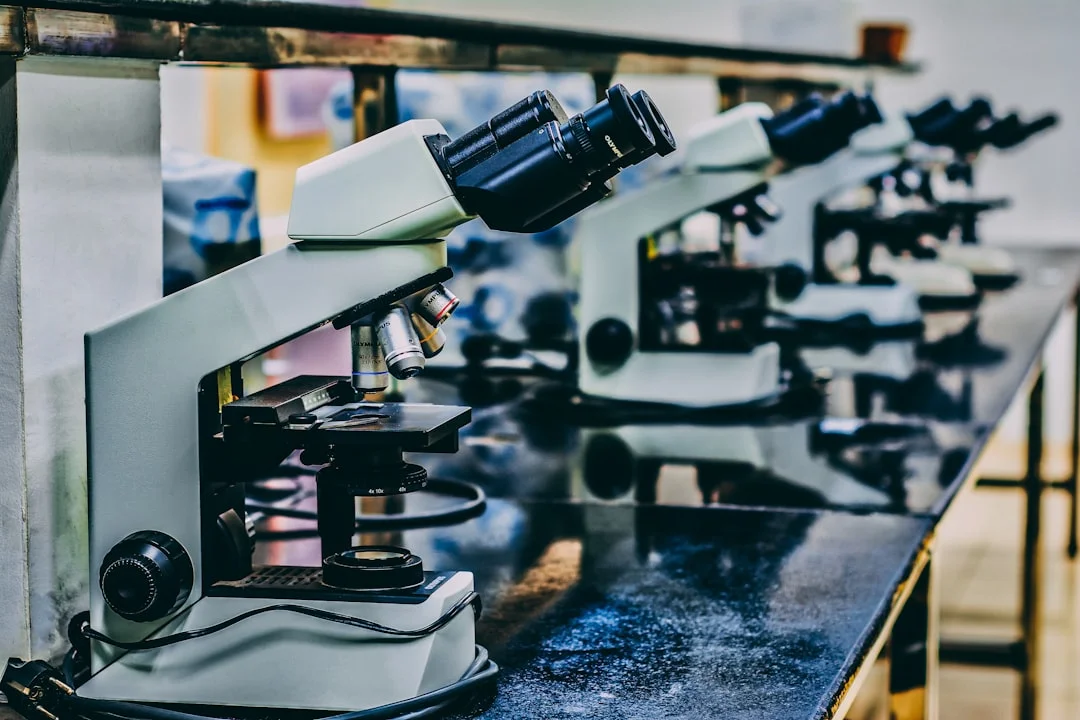 laboratory researchers microscope